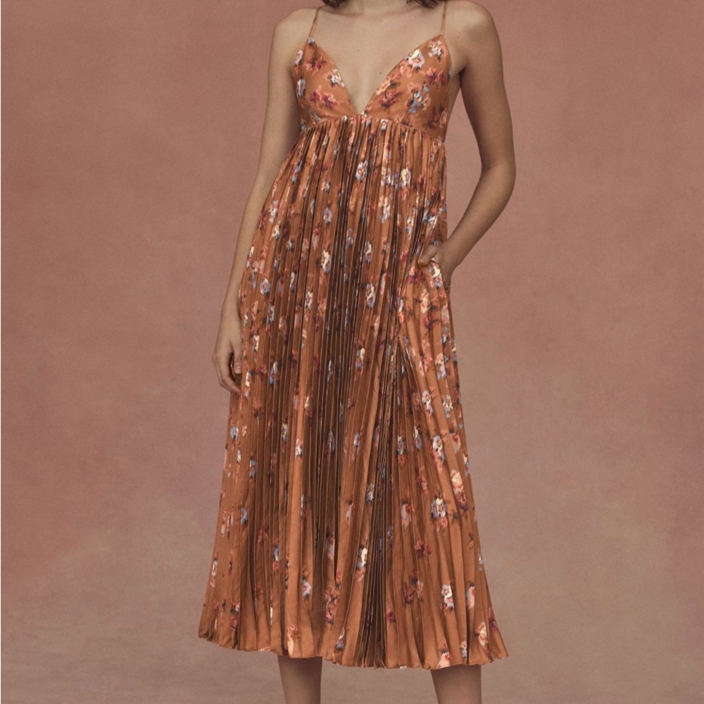 BHLDN Maya Pleated V Neck Midi Dress
